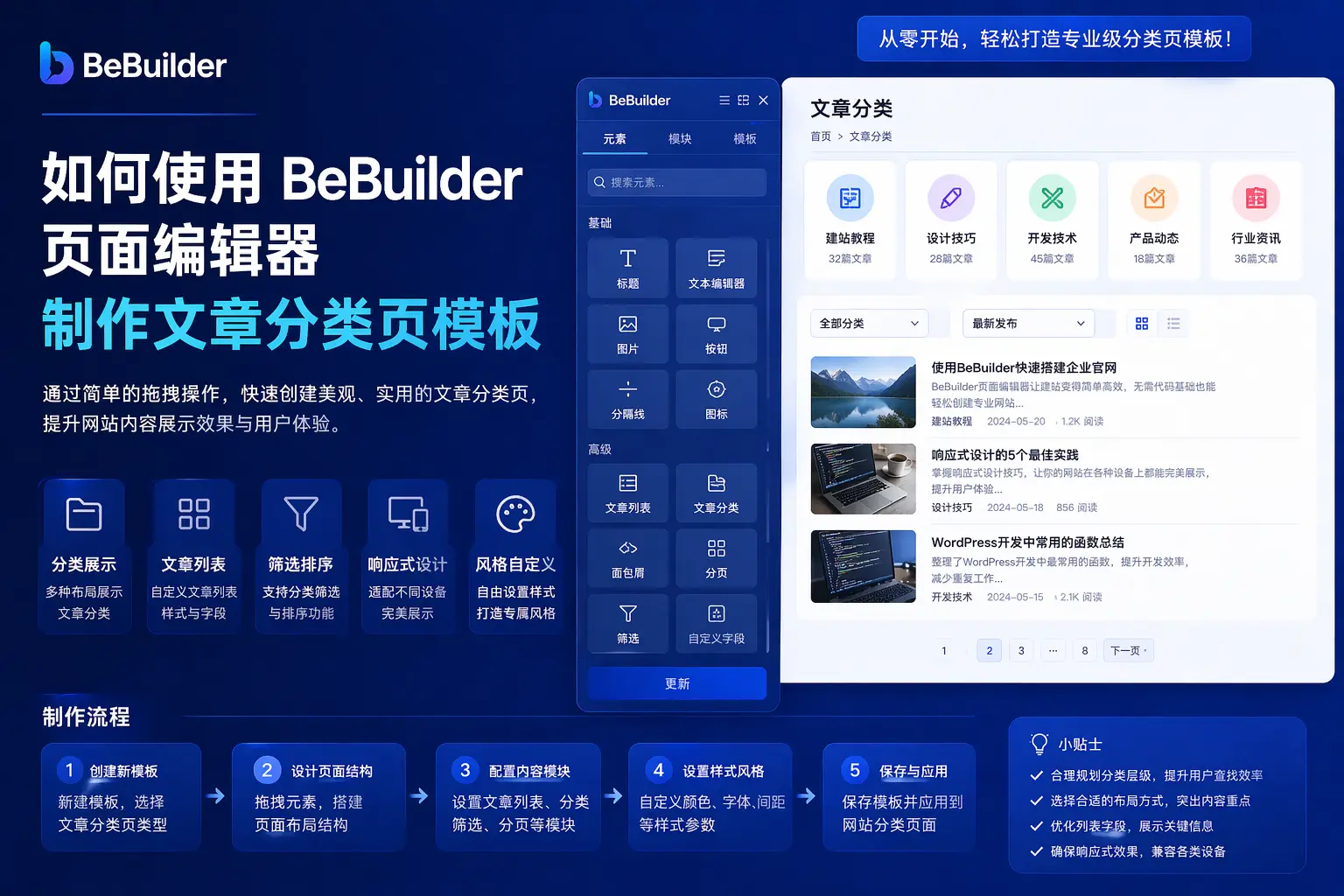 如何使用Bebuilder页面编辑器制作文章分类页模板