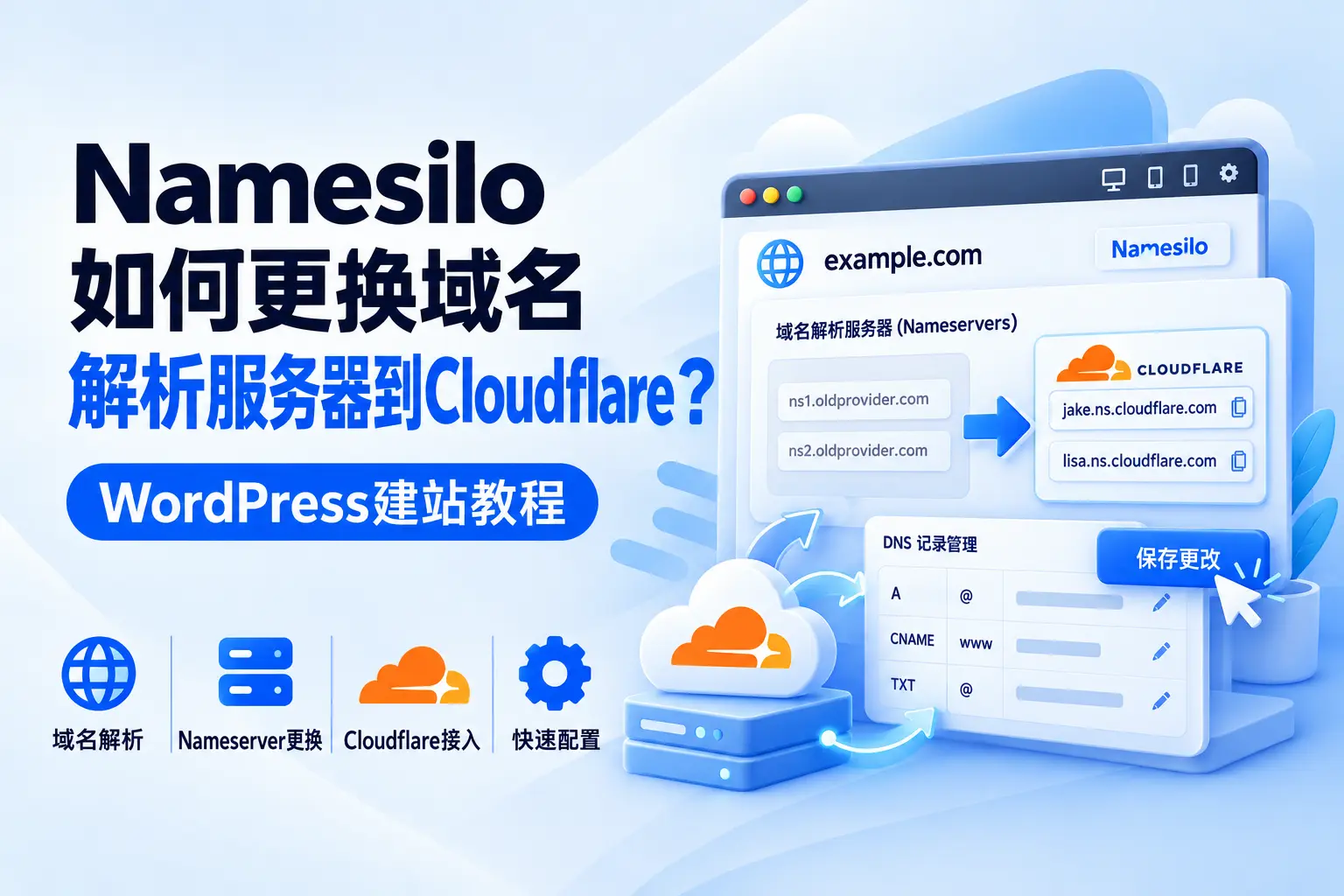 Namesilo如何更换域名解析服务器到Cloudflare？