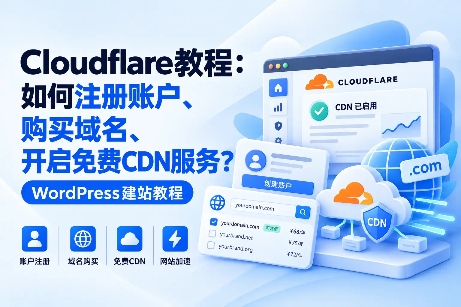 Cloudflare教程：如何注册账户、购买域名、开启免费CDN服务？