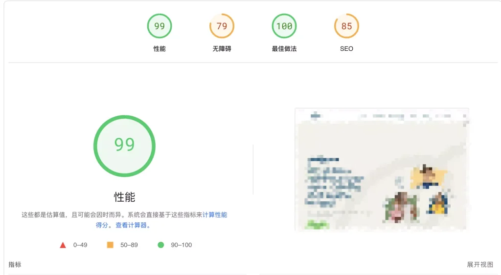 网站谷歌速度评分-桌面端
